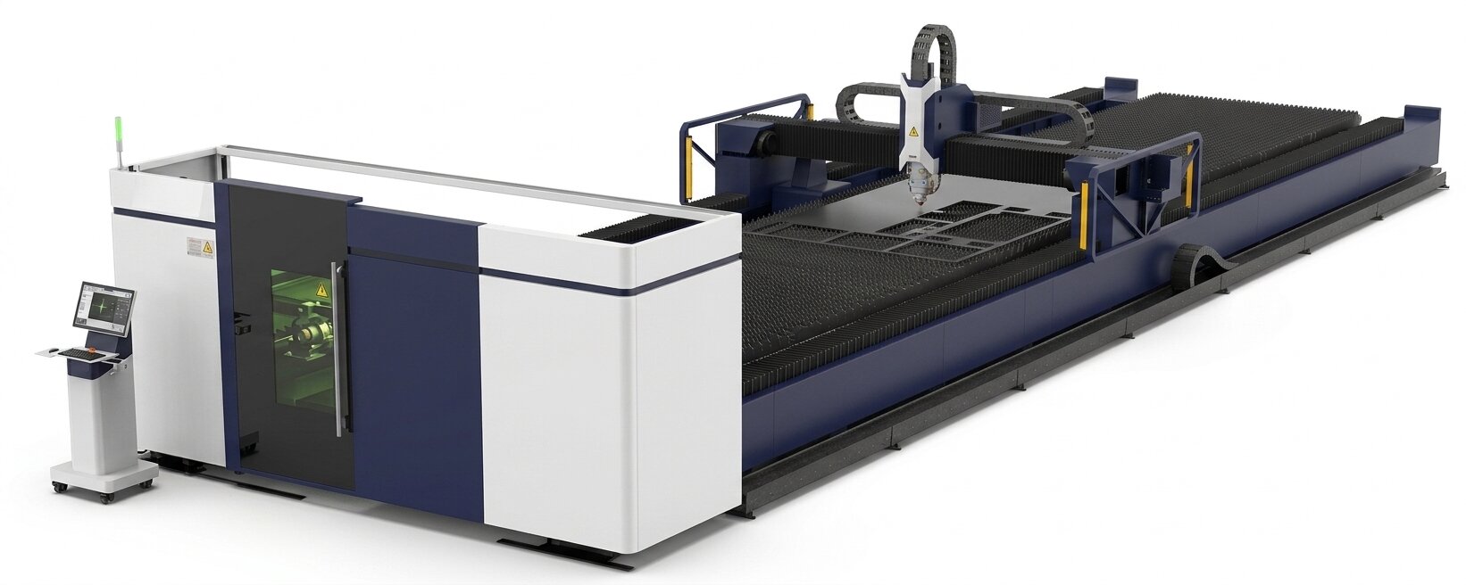 Industrial laser cutting machine in action